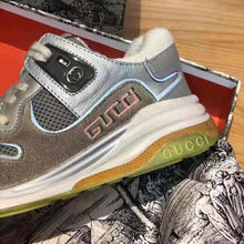 Load image into Gallery viewer, Gucci Unisex Ultrapace Sneaker with Embroidered Gucci and Interlocking G in Metallic Leather-Silver