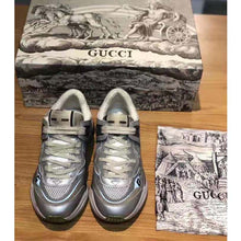 Load image into Gallery viewer, Gucci Unisex Ultrapace Sneaker with Embroidered Gucci and Interlocking G in Metallic Leather-Silver