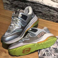 Load image into Gallery viewer, Gucci Unisex Ultrapace Sneaker with Embroidered Gucci and Interlocking G in Metallic Leather-Silver
