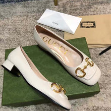 Load image into Gallery viewer, Gucci Unisex Women Ballet Flat Horsebit White Leather Low 2.5 cm Heel