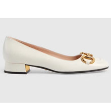 Load image into Gallery viewer, Gucci Unisex Women Ballet Flat Horsebit White Leather Low 2.5 cm Heel