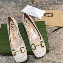 Load image into Gallery viewer, Gucci Unisex Women Ballet Flat Horsebit White Leather Low 2.5 cm Heel