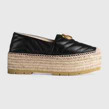 Load image into Gallery viewer, Gucci Women Chevron Leather Espadrille with Double G in 5.1 cm Height-Black