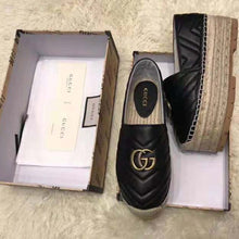 Load image into Gallery viewer, Gucci Women Chevron Leather Espadrille with Double G in 5.1 cm Height-Black
