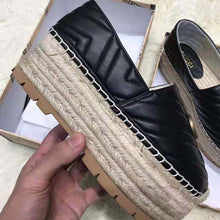 Load image into Gallery viewer, Gucci Women Chevron Leather Espadrille with Double G in 5.1 cm Height-Black