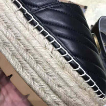 Load image into Gallery viewer, Gucci Women Chevron Leather Espadrille with Double G in 5.1 cm Height-Black
