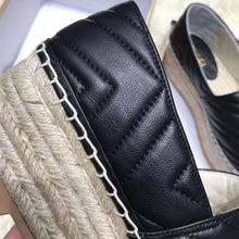 Load image into Gallery viewer, Gucci Women Chevron Leather Espadrille with Double G in 5.1 cm Height-Black