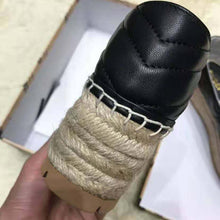 Load image into Gallery viewer, Gucci Women Chevron Leather Espadrille with Double G in 5.1 cm Height-Black