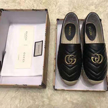 Load image into Gallery viewer, Gucci Women Chevron Leather Espadrille with Double G in 5.1 cm Height-Black