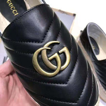 Load image into Gallery viewer, Gucci Women Chevron Leather Espadrille with Double G in 5.1 cm Height-Black
