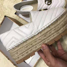 Load image into Gallery viewer, Gucci Women Chevron Leather Espadrille with Double G in 5.1 cm Height-White