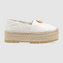 Load image into Gallery viewer, Gucci Women Chevron Leather Espadrille with Double G in 5.1 cm Height-White