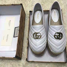 Load image into Gallery viewer, Gucci Women Chevron Leather Espadrille with Double G in 5.1 cm Height-White