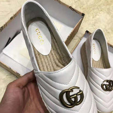 Load image into Gallery viewer, Gucci Women Chevron Leather Espadrille with Double G in 5.1 cm Height-White
