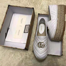 Load image into Gallery viewer, Gucci Women Chevron Leather Espadrille with Double G in 5.1 cm Height-White