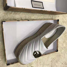 Load image into Gallery viewer, Gucci Women Chevron Leather Espadrille with Double G in 5.1 cm Height-White