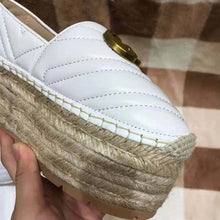 Load image into Gallery viewer, Gucci Women Chevron Leather Espadrille with Double G in 5.1 cm Height-White
