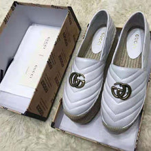 Load image into Gallery viewer, Gucci Women Chevron Leather Espadrille with Double G in 5.1 cm Height-White