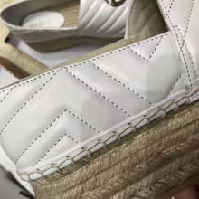 Load image into Gallery viewer, Gucci Women Chevron Leather Espadrille with Double G in 5.1 cm Height-White