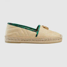 Load image into Gallery viewer, Gucci Women Chevron Raffia Espadrille with Double G-Green