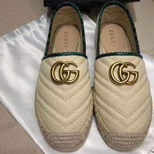 Load image into Gallery viewer, Gucci Women Chevron Raffia Espadrille with Double G-Green
