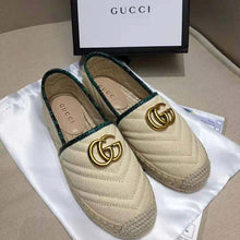Load image into Gallery viewer, Gucci Women Chevron Raffia Espadrille with Double G-Green