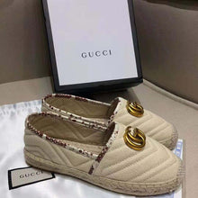 Load image into Gallery viewer, Gucci Women Chevron Raffia Espadrille with Double G-Sandy