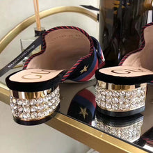 Load image into Gallery viewer, Gucci Women Embroidered Velvet Slide with Sylvie Bow Black