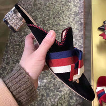 Load image into Gallery viewer, Gucci Women Embroidered Velvet Slide with Sylvie Bow Black