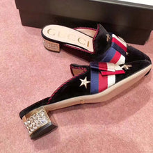 Load image into Gallery viewer, Gucci Women Embroidered Velvet Slide with Sylvie Bow Black