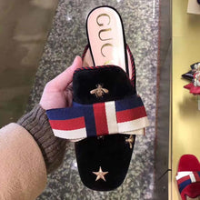 Load image into Gallery viewer, Gucci Women Embroidered Velvet Slide with Sylvie Bow Black