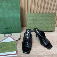 Load image into Gallery viewer, Gucci Women GG Crocodile Print Pump Black Square Toe Mid Heel