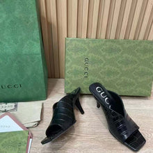 Load image into Gallery viewer, Gucci Women GG Crocodile Print Pump Black Square Toe Mid Heel