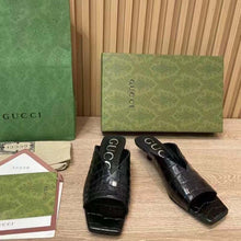 Load image into Gallery viewer, Gucci Women GG Crocodile Print Pump Black Square Toe Mid Heel