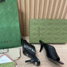 Load image into Gallery viewer, Gucci Women GG Crocodile Print Pump Black Square Toe Mid Heel