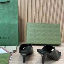 Load image into Gallery viewer, Gucci Women GG Crocodile Print Pump Black Square Toe Mid Heel