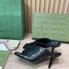 Load image into Gallery viewer, Gucci Women GG Crocodile Print Pump Black Square Toe Mid Heel