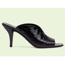 Load image into Gallery viewer, Gucci Women GG Crocodile Print Pump Black Square Toe Mid Heel