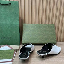 Load image into Gallery viewer, Gucci Women GG Low Heel Sandal White Leather Square Toe