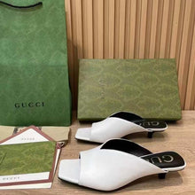 Load image into Gallery viewer, Gucci Women GG Low Heel Sandal White Leather Square Toe