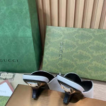 Load image into Gallery viewer, Gucci Women GG Low Heel Sandal White Leather Square Toe