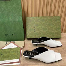 Load image into Gallery viewer, Gucci Women GG Low Heel Sandal White Leather Square Toe