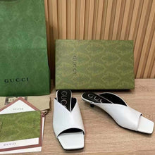 Load image into Gallery viewer, Gucci Women GG Low Heel Sandal White Leather Square Toe