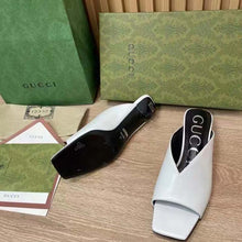 Load image into Gallery viewer, Gucci Women GG Low Heel Sandal White Leather Square Toe
