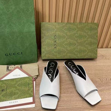 Load image into Gallery viewer, Gucci Women GG Low Heel Sandal White Leather Square Toe
