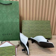 Load image into Gallery viewer, Gucci Women GG Low Heel Sandal White Leather Square Toe