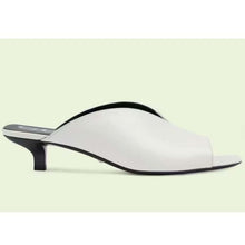 Load image into Gallery viewer, Gucci Women GG Low Heel Sandal White Leather Square Toe