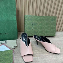 Load image into Gallery viewer, Gucci Women GG Mid-Heel Open Toe Pump Light Pink Leather Square Toe