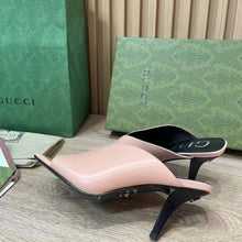 Load image into Gallery viewer, Gucci Women GG Mid-Heel Open Toe Pump Light Pink Leather Square Toe