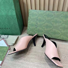 Load image into Gallery viewer, Gucci Women GG Mid-Heel Open Toe Pump Light Pink Leather Square Toe